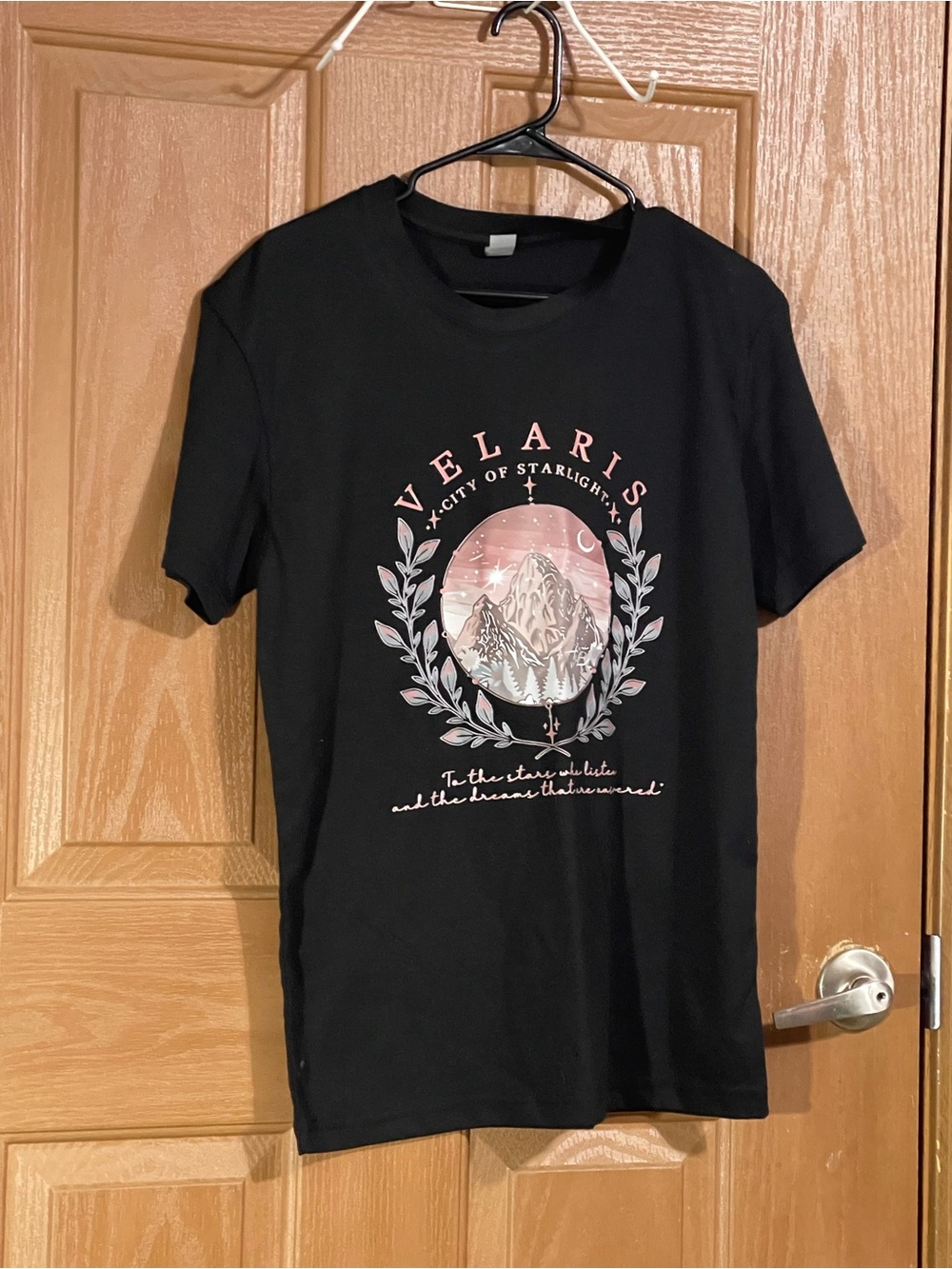 Aris Graphic Tee - Black with Pink and Cream Mountain Motif